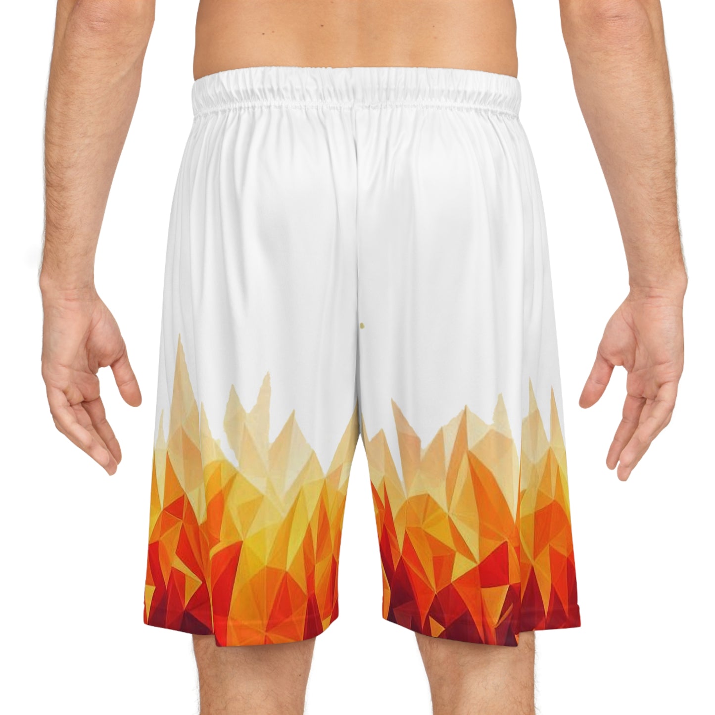 Ye Fleet Flame on White Basketball Shorts (AOP)