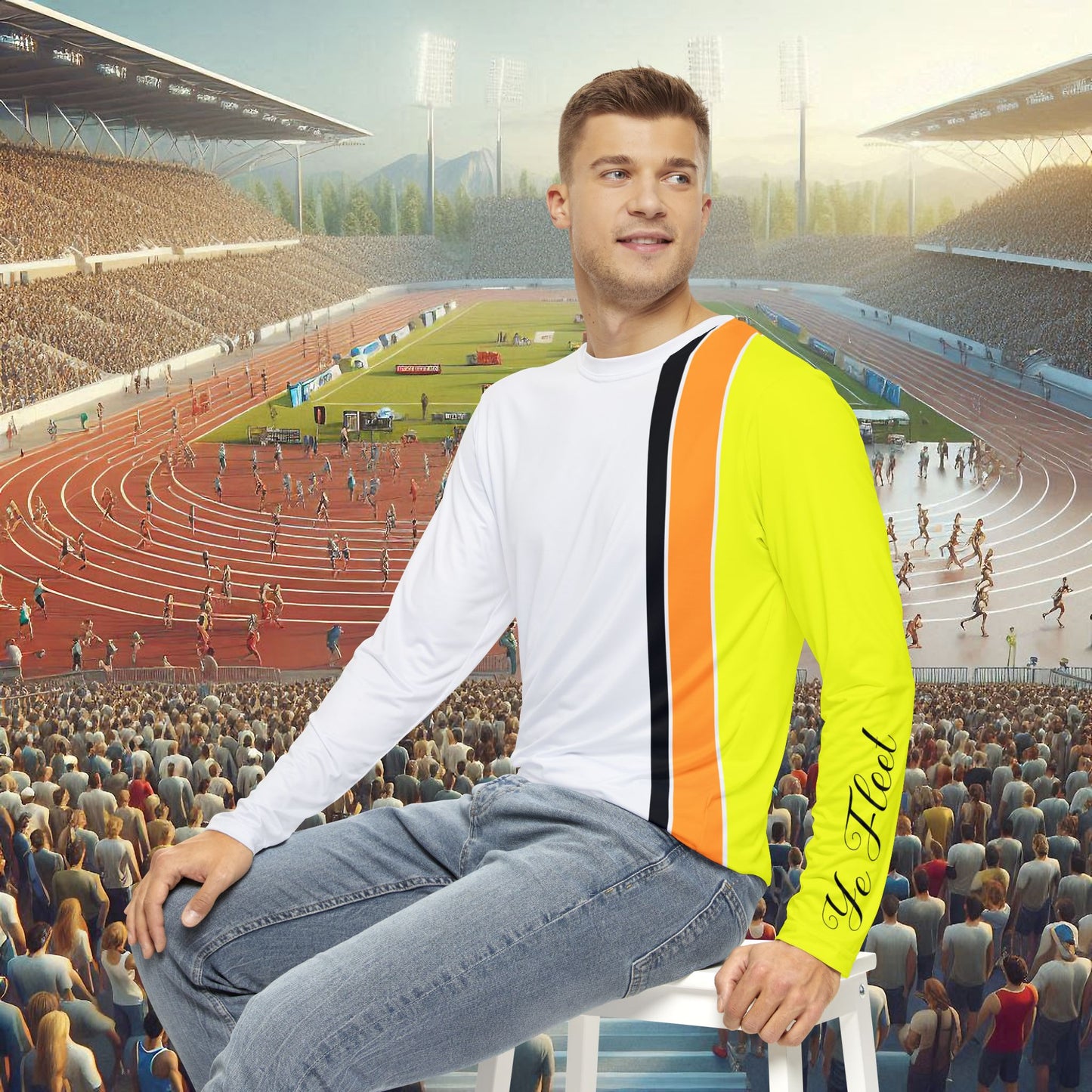 Ye Fleet Vetical striped on White Men's Long Sleeve Shirt (AOP)