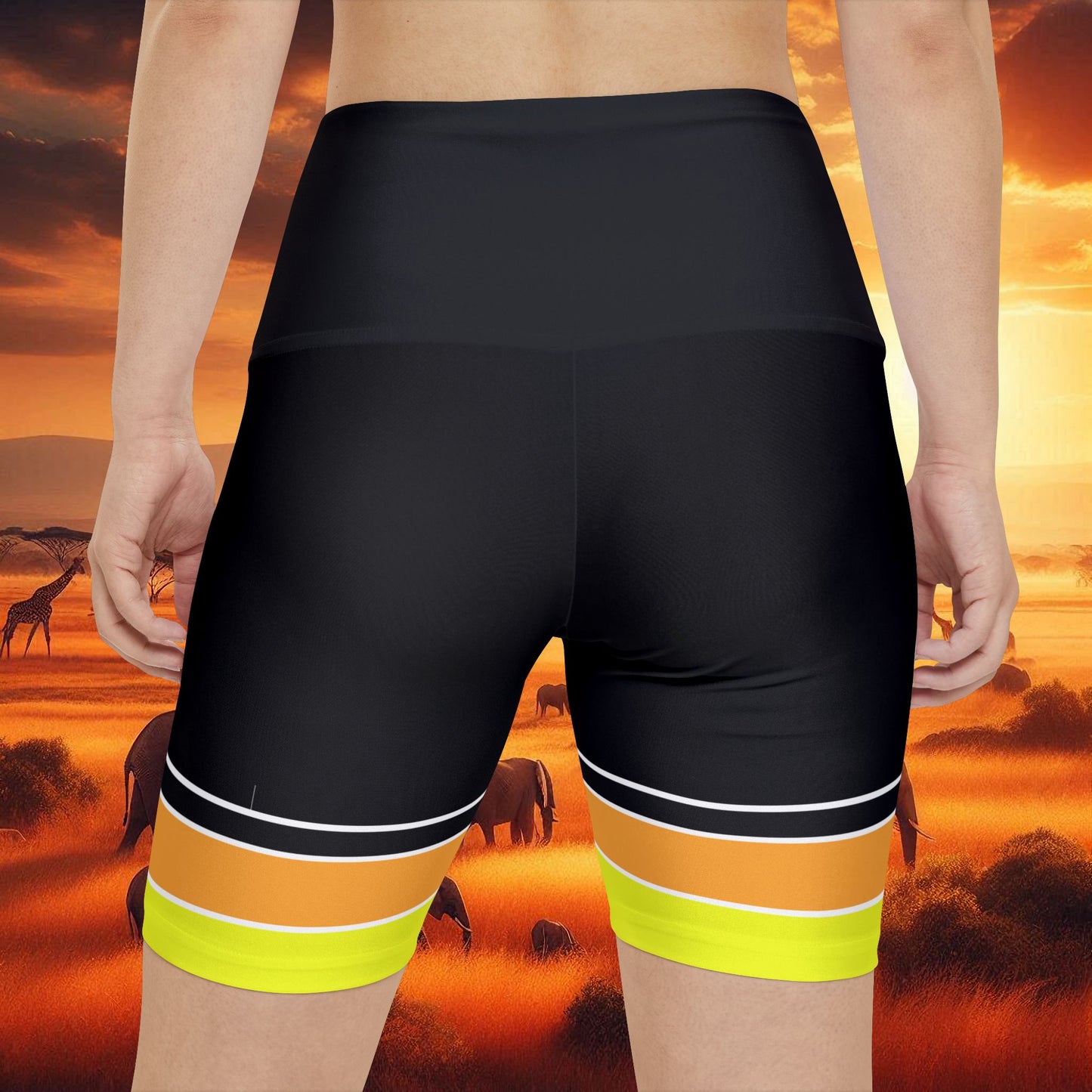 Ye Fleet Black Horizontally Striped Workout Shorts