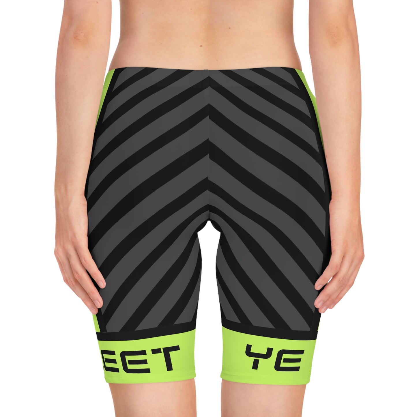 Go Green Stripes Women's Bike Shorts — Ye Fleet Cycling AOP