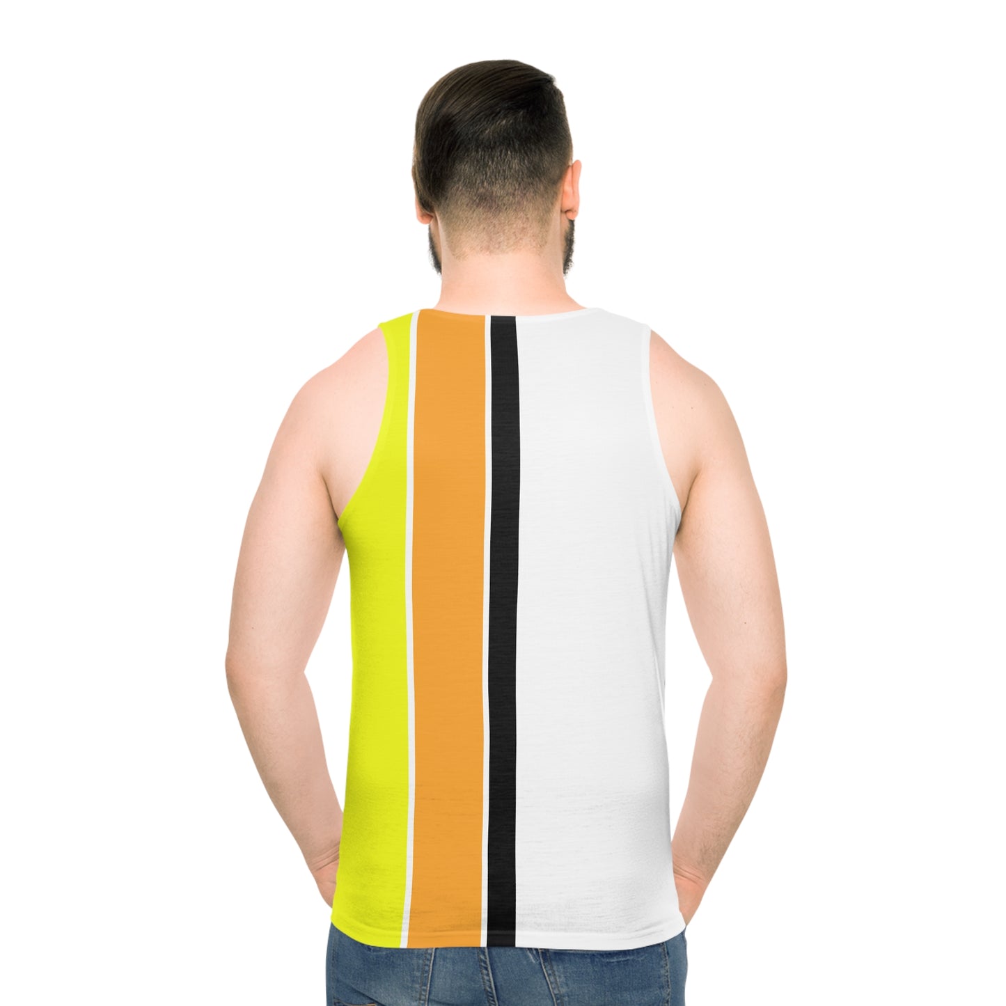Ye Fleet Vertical Stripes on White Vertical Striped Unisex Tank Top (AOP)