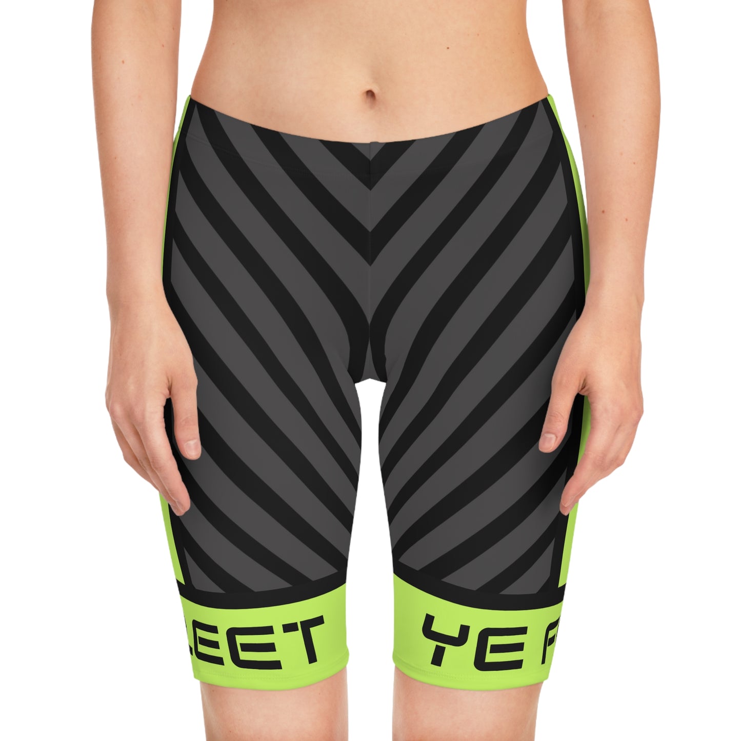 Go Green Stripes Women's Bike Shorts — Ye Fleet Cycling AOP