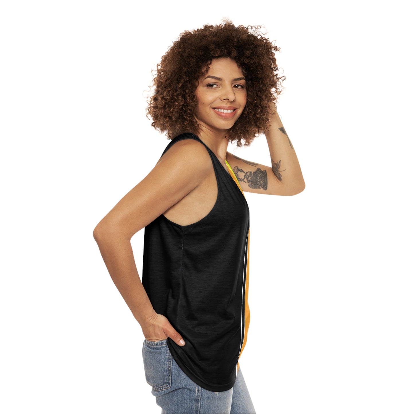 Ye Fleet Black Vertical Striped Unisex Tank Top (AOP)