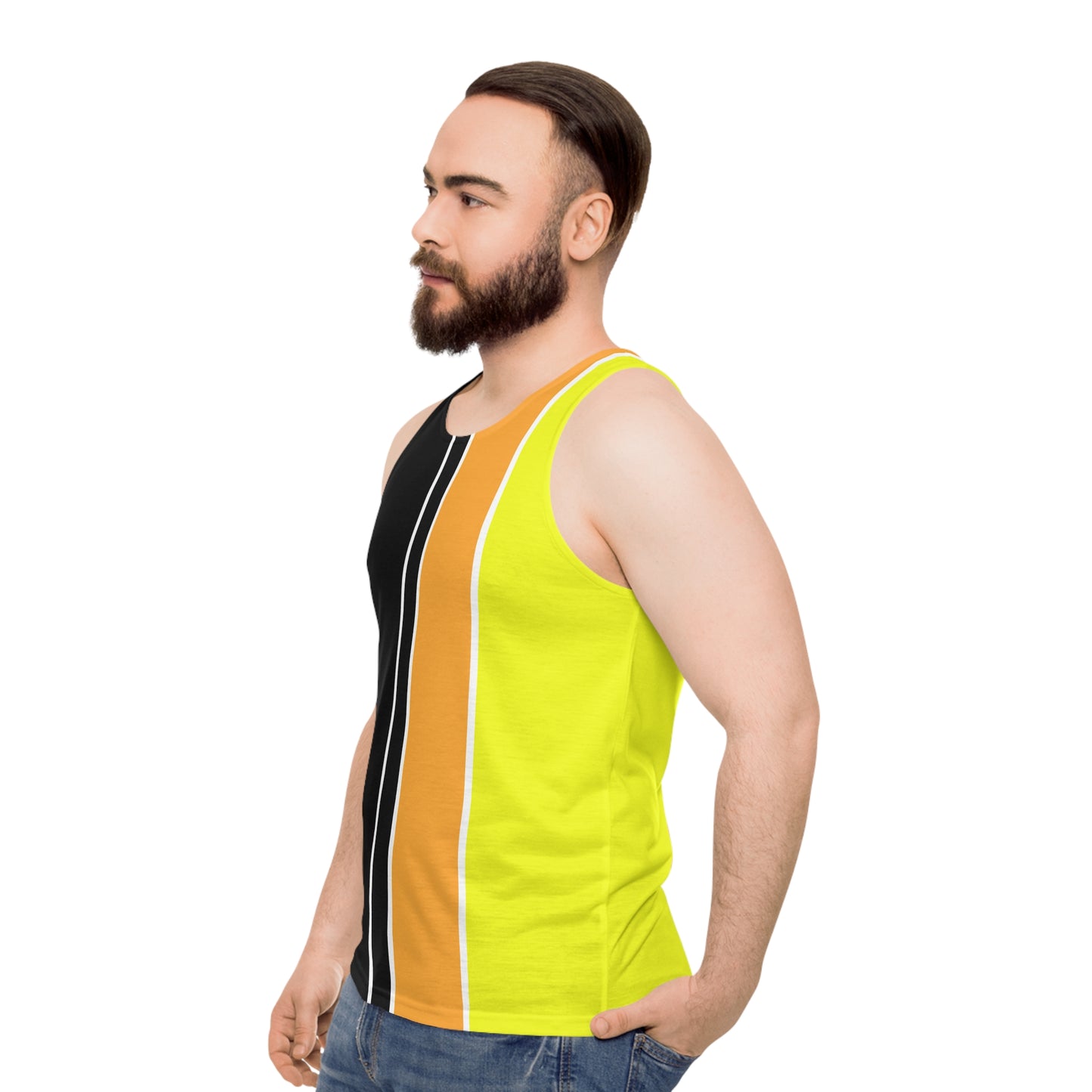 Ye Fleet Black Vertical Striped Unisex Tank Top (AOP)