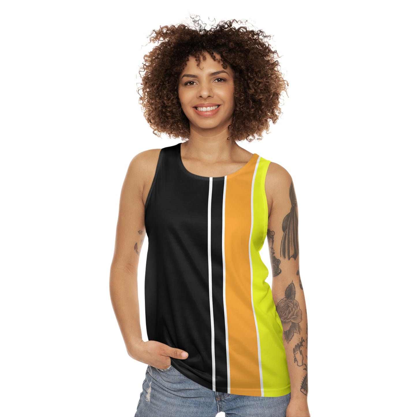 Ye Fleet Black Vertical Striped Unisex Tank Top (AOP)