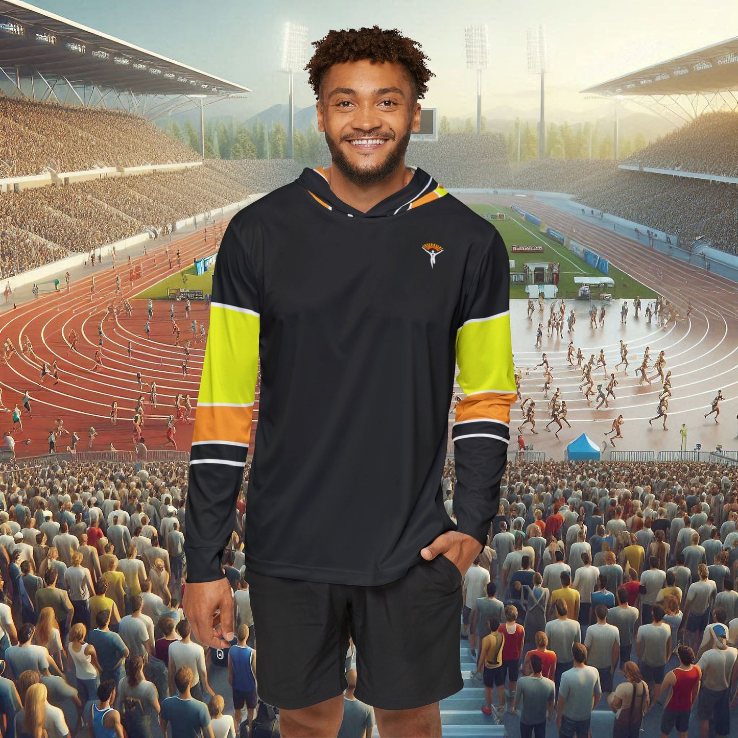 Ye Fleet Black Long Sleeve Performance Sports Hoodie for Men