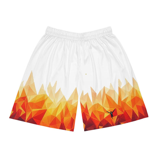 Ye Fleet Flame on White Basketball Shorts (AOP)