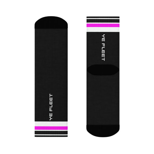 Ye Fleet Cycling Pink Stripes Crew Socks — Women's Cycling Crew Socks